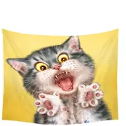 Funny Painted Cats Screaming Grey Kitten Tapestry