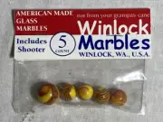 Bag Of 5 Winlock Glass Marbles Signed Cory Anderson 2004