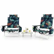 Costway 2-Pack Folding Backpack Beach Chair Table Set 5-Position Aluminium Outdoor Reclining Chair Green