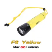 Fitech F8 600 Lumens LED Rechargeable Diving Light Flashlight Torch - Yellow