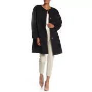 Tahari Faux Fur Coat Womens M Snap Button Front Dark Gray New w/ Tag NWT $178