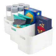 Plastic Storage Bins, Set of 3 White Organizers, Pantry Storage Containers, H...