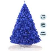 Blue Christmas Tree 7FT 2.1M Shining Lush 1076 Tips Metal Stand Frame