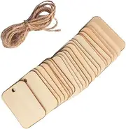 CIMAXIC 153pcs Small Square Wooden Tags for DIY Crafts Message Labels with Rope Per Pack for Wedding Decor Party Favors Present Tags and More