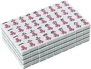 Mahjong Set Mahjong Large Number Mahjong with 144 Engraved Tiles Household Travel Hand Mahjong Chinese Mah Jongg Set(Green,44mm)