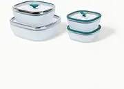[Anyday] Microwave Cookware, 4 - Piece Dish Square Set, Glass, Microwave Safe, Steamer & Rice Cooker, Silicone & Stainless Steel- Kale
