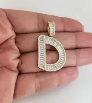 925 Sterling Silver Gold Plated D Initial Letter Simulated Diamond Pendant