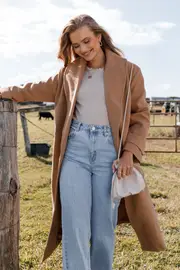 [PUP15] Emersyn Tie Front Coat - Camel S Brown