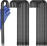 8 Pack Rebar Stakes,16 Inch Heavy Duty J Hook,Black Steel Ground Anchors 8PCS