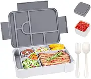 Bento Lunch Box for Kids & Adults, Bento Box for Kids, Adult Lunchable Containers with 7 Compartments & Tablewares, Durable, Microwave/Dishwasher Safe, BPA-Free,Perfect for On-The-Go Meal (Grey)