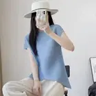 Pleated Top Women's Summer New Irregular Round Neck Slim T-shirt Blouse Casual