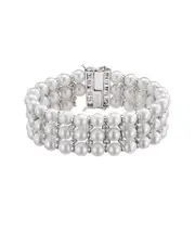 Genevive Silver Pearl Stretch Bracelet