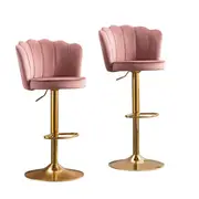 Swivel Bar Stools Bar Height Set of 2 Adjustable Upholstered Counter Barstool Velvet Bar Chairs with Back/Gold Base for Kitchen Island/Bar/Cafe-Pink