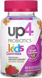 up4 Kids Probiotic Gummies | Digestive and Immune Support | Gelatin-free, Vegan, Non-GMO | With prebiotic and vitamin C | For ages 3+ | 30 count