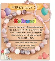 [Dcfywl731] First Day of Kindergarten/Preschool Bracelet Gift, Back to School Bracelets with Gift Message Card for Daughter,Colorful Bead Heart Bracelets, Back to School Gifts,First Day of School Outfits