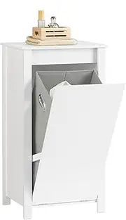 SoBuy Laundry Cabinet Chest Bathroom Storage Cabinet with Laundry Basket BZR100-W