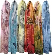 [amokk] 6 Packs Fashion Scarves for Women Lightweight Chiffon Scarfs for Women Summer Shawl Warp Floral Head Scarf