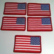 5 UNITED STATES Flag Military Patch W/ VELCRO® Brand Fastener Left Red Border
