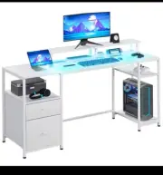 HOMCOM 61" Computer Desk with LED Lights, Power Outlets, USB Ports