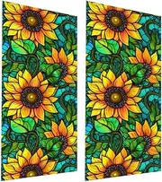 LeoLeoii 2 Sunflower Colored Glass Windows Easter Window Stickers Electrostatic Adsorption Windows Privacy Decoration Sunscreen Non Glass Window Coverage Suitable for Home Bathroom