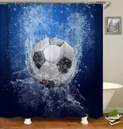 Water Splashing Football Soccer Ball Shower Curtain