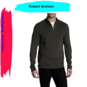 Robert Graham Elia Quarter Zip Pullover, Heather Dark Charcoal , Size XL, $148
