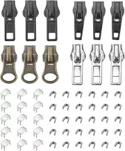 Zipper Repair Kits, 12Pcs #5 Zipper Pull & 30Pcs U-Shaped Top Stop & 15 Pcs Bott