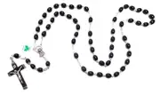 Irish J. C Walsh & Sons, Dublin Small Black & Silver Wood Rosary W408
