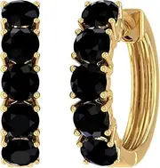 [FINEROCK] 1 Carat to 3 Carat Black Diamond Hoop Earrings in 10K Gold or 950 Platinum or in 925 Sterling Silver or 18K Yellow Gold over Sterling Silver or in 950 Platinum