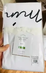 Pottery Barn Yours Mine Standard Pillowcases Set 2 White Script Cotton More+