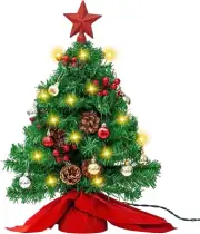 23 Inch Tabletop Christmas Tree Artificial Mini Xmas Pine Tree with LED String