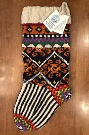 Sundance Catalog Heirloom Merry Stocking Christmas Stocking 100% Wool Hand Knit