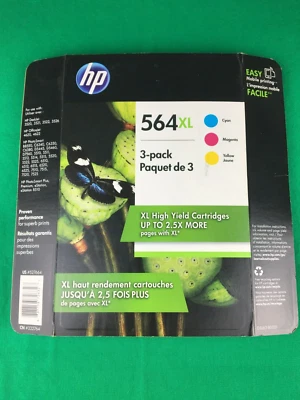 3 GENUINE HP 564XL C,M,Y INK CARTRIDGES - 527664 - EXP 12/2018 - SEALED