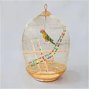 Bird Cage Round Parrot Cage Electroplating Golden Parrot Bird Cage for Household Use Large Portable Bird Cage with Bird Toys for Cockatiel Canary Love Bird Bird Cages