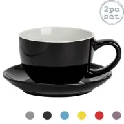 Argon Tableware 2 Piece Coloured Cappuccino Cup and Saucer Set - Black - 250ml
