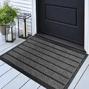 Evervanz Extra Durable Door Mat - Dirt Trapping Outdoor Welcome Mats - Non-Slip Outdoor Indoor Entrance - Low Profile Front Doormat (60 x 90cm, Bright Grey) House Outside Grey6090_01
