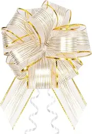 10 Pack Large Pull Bows 6 Inch - Big White Bows for Gift Wrapping, Ribbon Pull Bows for Mother's Day, Wedding Baskets Birthdays Gift