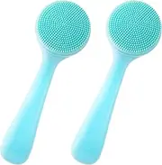 HINZIC 2 Pack Silicone Manual Facial Cleansing Brush, Skin Friendly Waterproof Face Cleaning Scrubber Exfoliator Cleanser for Blackheads Whiteheads Makeup Residues Removal- Blue