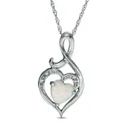 6.0mm Heart-Shaped Lab-Created Opal and Diamond Accent Swirl Heart Pendant in 10K White Gold