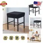 Luxurious Velvet Ottoman Vanity Stool with Storage Shelf - 13" Black Design