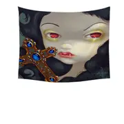 Faces of Faery #128 Scary Vampire Girl with Cross Tapestry
