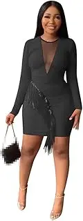 [HEYDHSDC] African Dresses for Women Mesh Patchwork Skinny Africa Clothing Fashion New Tassel Office Lady African Short Dress
