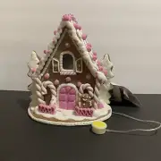 Christmas Gingerbread Pink Victotian House Lights Up 8 Inch