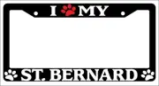 Black License Plate Frame I Heart My St. Bernard (Paw) Auto Accessory 587