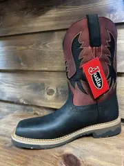 justin Men's Square Soft Toe Work boots BOLT COAL BLACK BUFFALO
