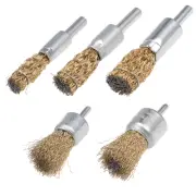 Wire Wheel Brush Cup Copper Plated w Shank Set of 5, 10mm, 12mm,16mm, 25mm, 30mm