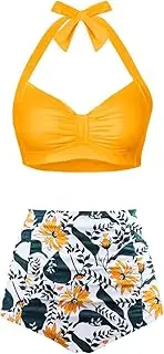 [Holipick] Women High Waisted Bikini Set Two Piece Tummy Control Swimsuit Halter Top with