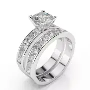 Dazzling 14K White Gold Round Cut Diamond Engagement Ring Set 2.17 CT H/VS2-SI1