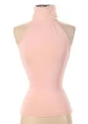 MOSCHINO BLUSH PINK RUFFLE MESH HIGH TURTLE NECK HALTER TOP USA 12 IT46 LARGE