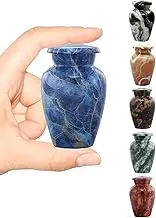 Marble Finish Metal Keepsake Mini Cremation Urn for Human or Pet Ashes - Token Sharing Memorial Urn with Velvet Bag (Exotic Blue)